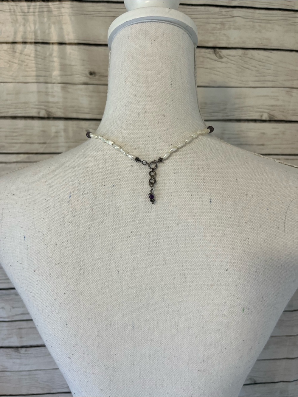 Freshwater Pearl and Amethyst Beaded Necklace - White and Purple - Picture 3 of 3